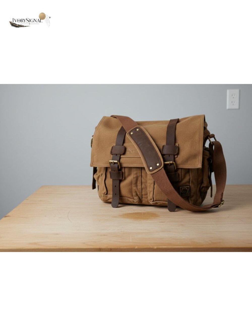 Vintage Military Leather Canvas Laptop Messenger Bag, 15" Cotton Canvas &